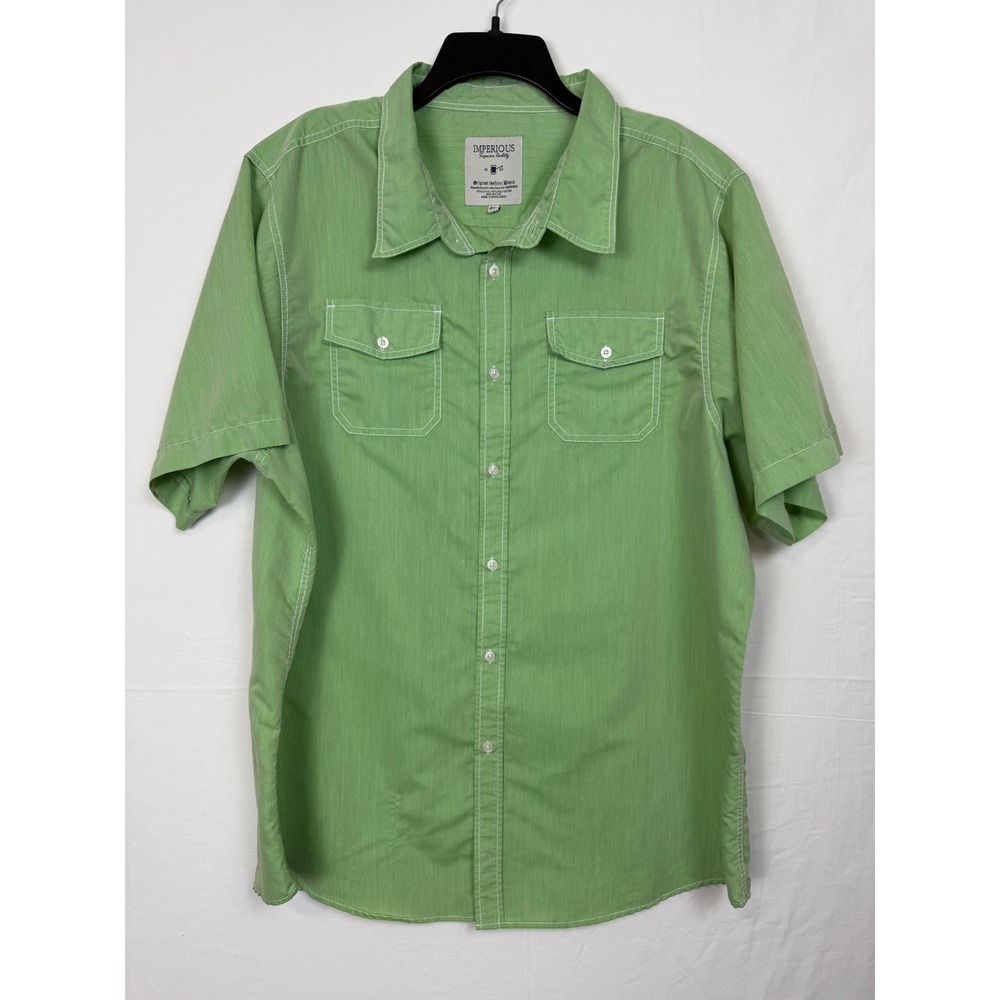 Imperious Mens 4XL Lime Green Short Sleeve Button Up Shirt Contrast Stitching
